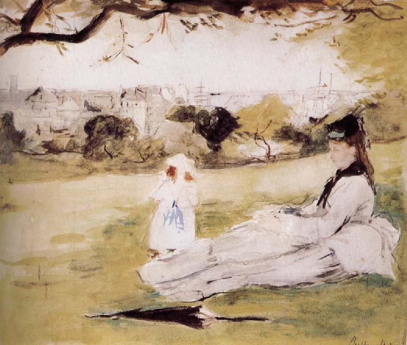 The mother and her child on the meadow, Berthe Morisot